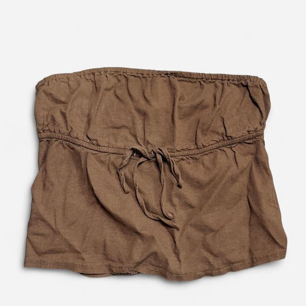 John Galt brown tube crop top with tie detail
